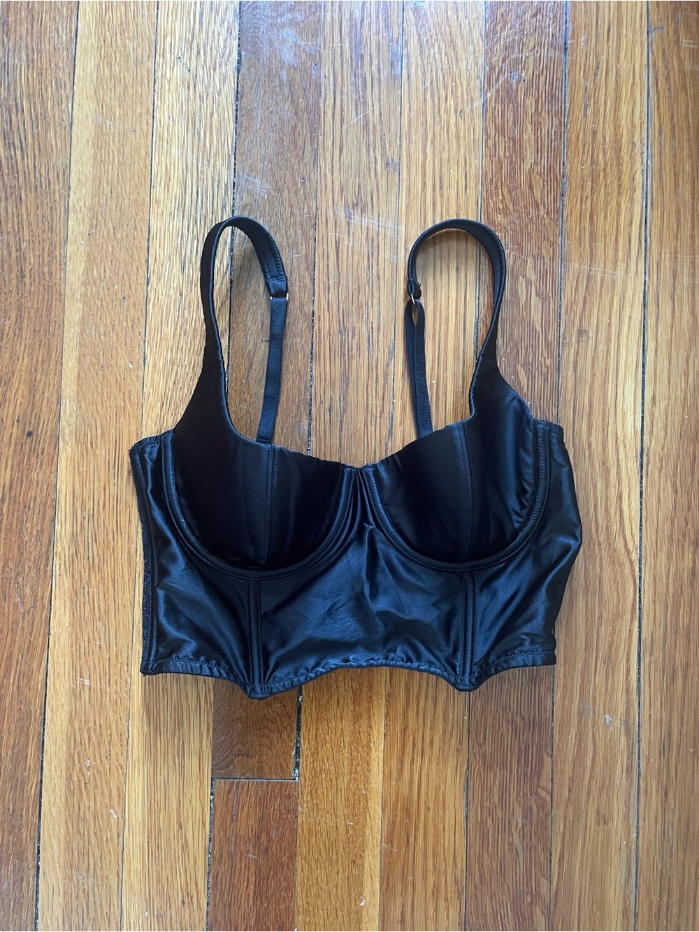 Black Satin Longline Bra Top